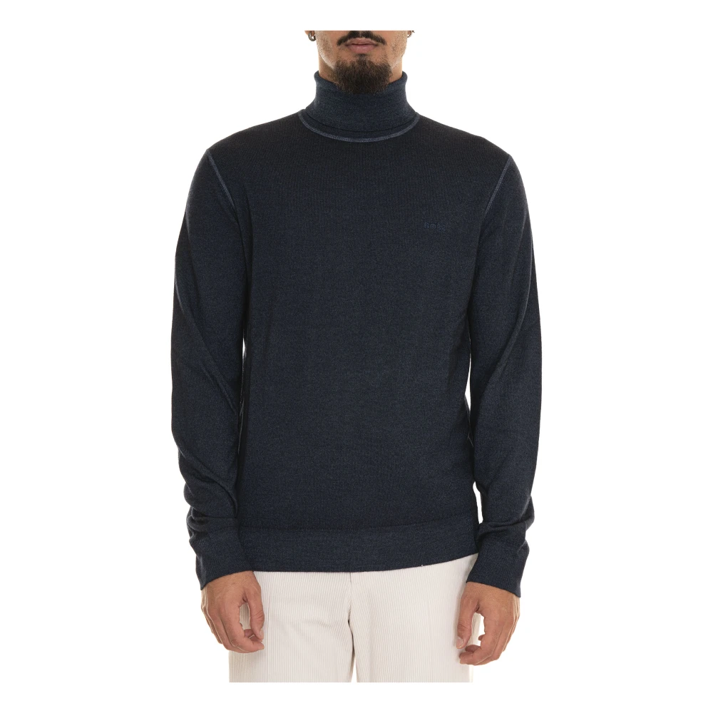 Boss Turtleneck gebreide trui Blue Heren