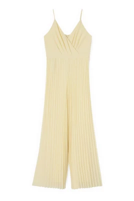 Lång jumpsuit i plisserad georgette