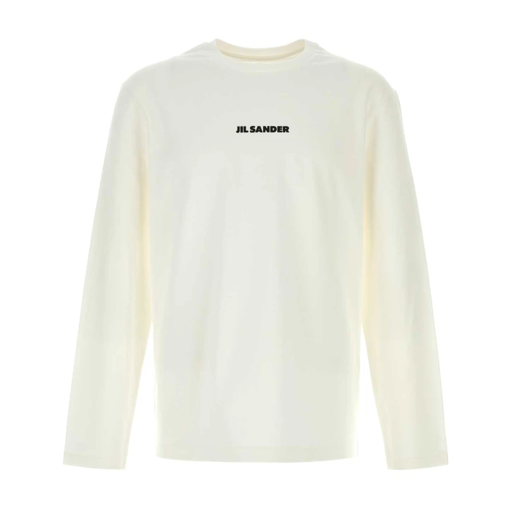 Jil Sander Mannelijk Wit Tops Heren, L, Katoen, Logo Katoenen T-Shirt
