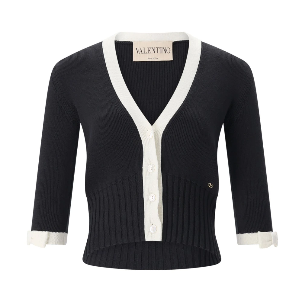 Valentino , Cardigans, Female, Black, M, Ribbed Cotton Cardigan