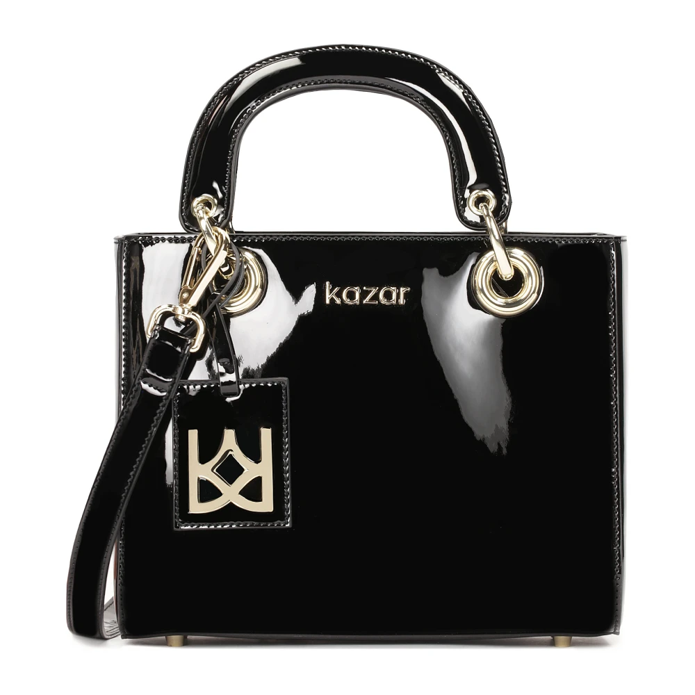 Kazar Zwarte gelakte handtas met handvatten en riem Black Dames