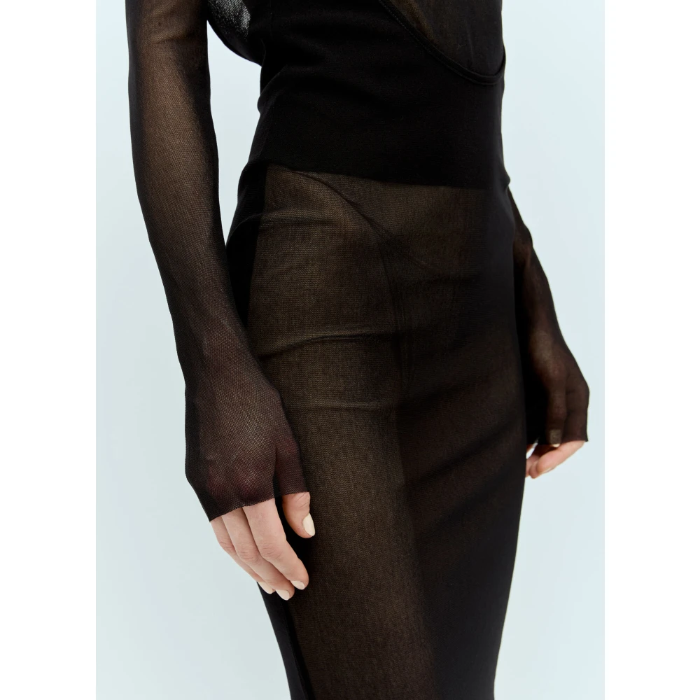 Jean Paul Gaultier Doorschijnende Mesh Rugloze Jurk Ronde Hals Lange Mouwen Black Dames