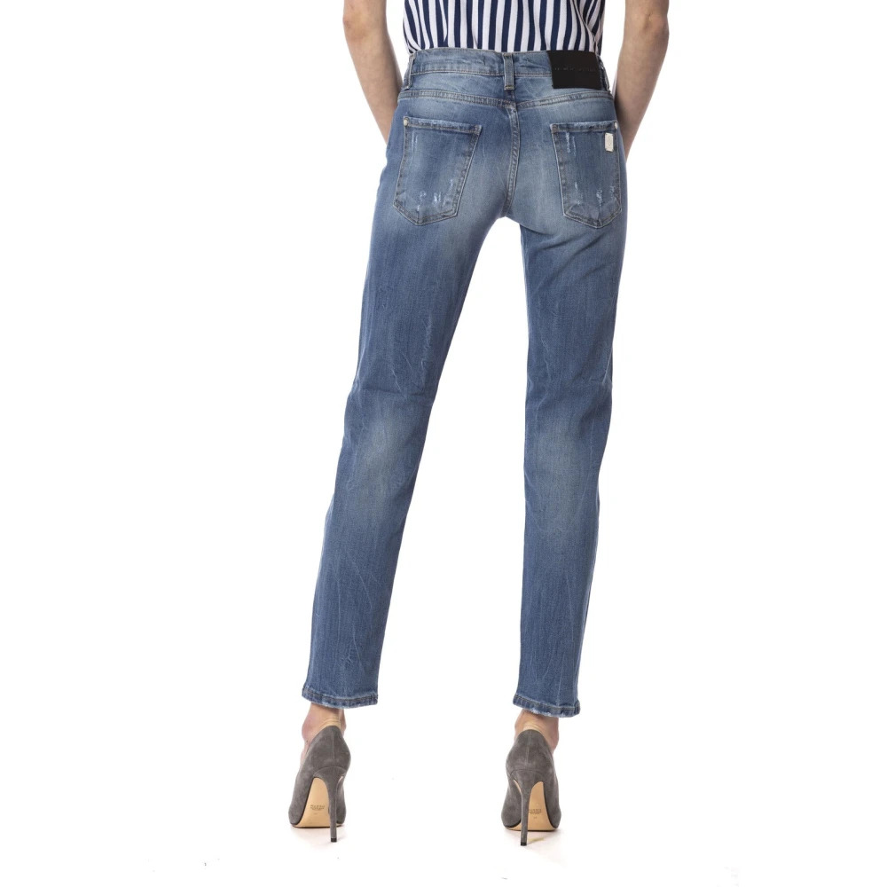 Frankie Morello Slim Fit Ripped Jeans met Aangepaste Knoop Blue Dames