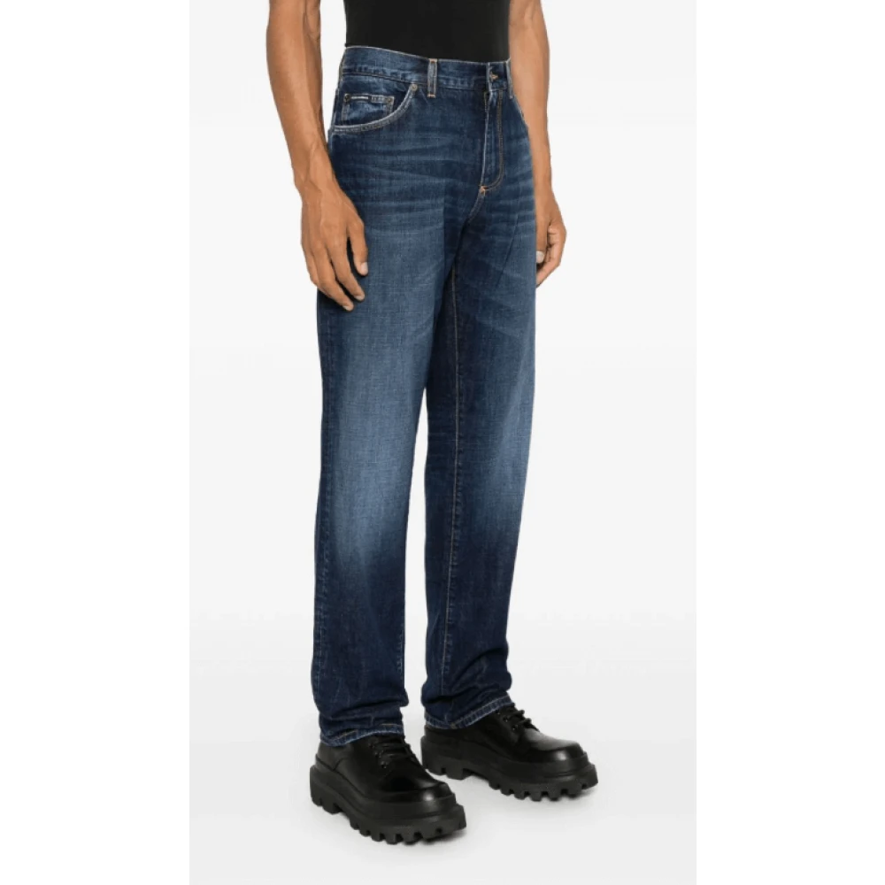 Dolce & Gabbana Geborduurde Denim Jeans Blue Heren