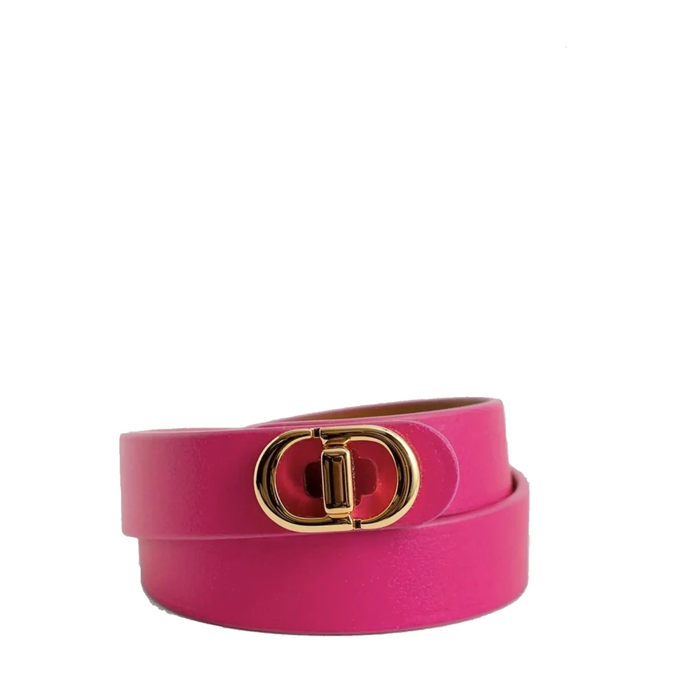 Dior Montaigne Dubbele Armband Goudkleurig Leer Pink Dames