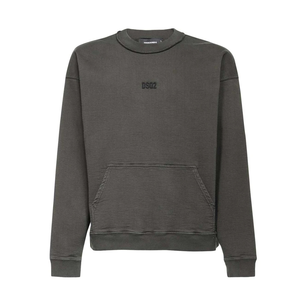 Dsquared2 Geribbeld Logo Sweatshirt met Kangoeroezak Gray Heren