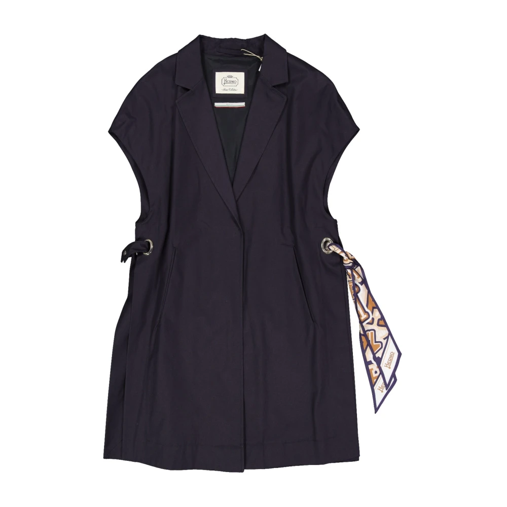 Herno Vrouw Blauw Jassen Dames, L, Katoen, Mouwloze Lange Jas