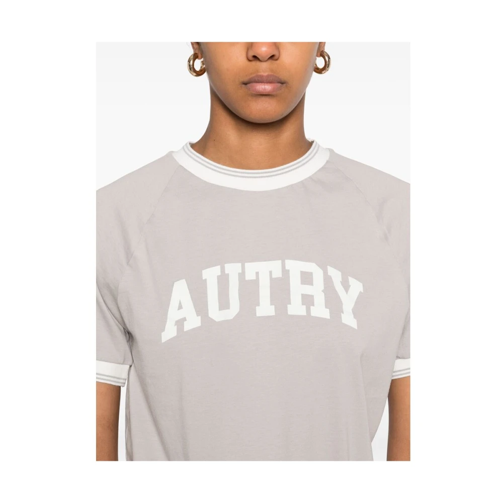 Autry Gestreept T-shirt met Raglanmouwen en Ronde Hals Gray Dames