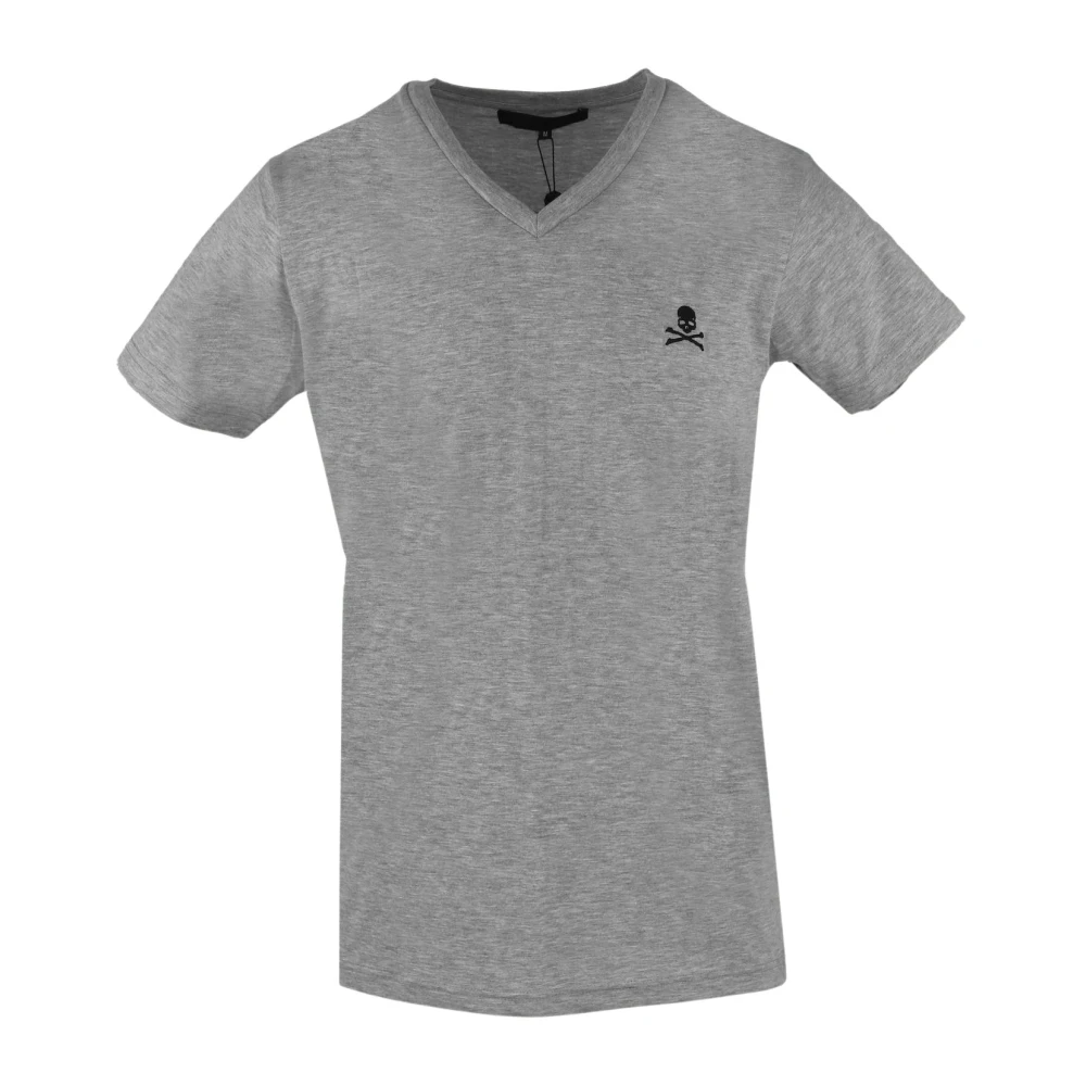 Philipp Plein Skull Logo Designer V-Hals T-Shirt Grijs Gray Heren
