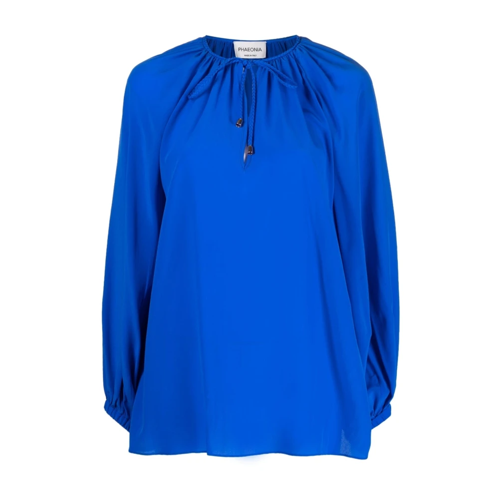 Phaeonia Blauwe Zijden Zelfstrik Blouse Blue Dames