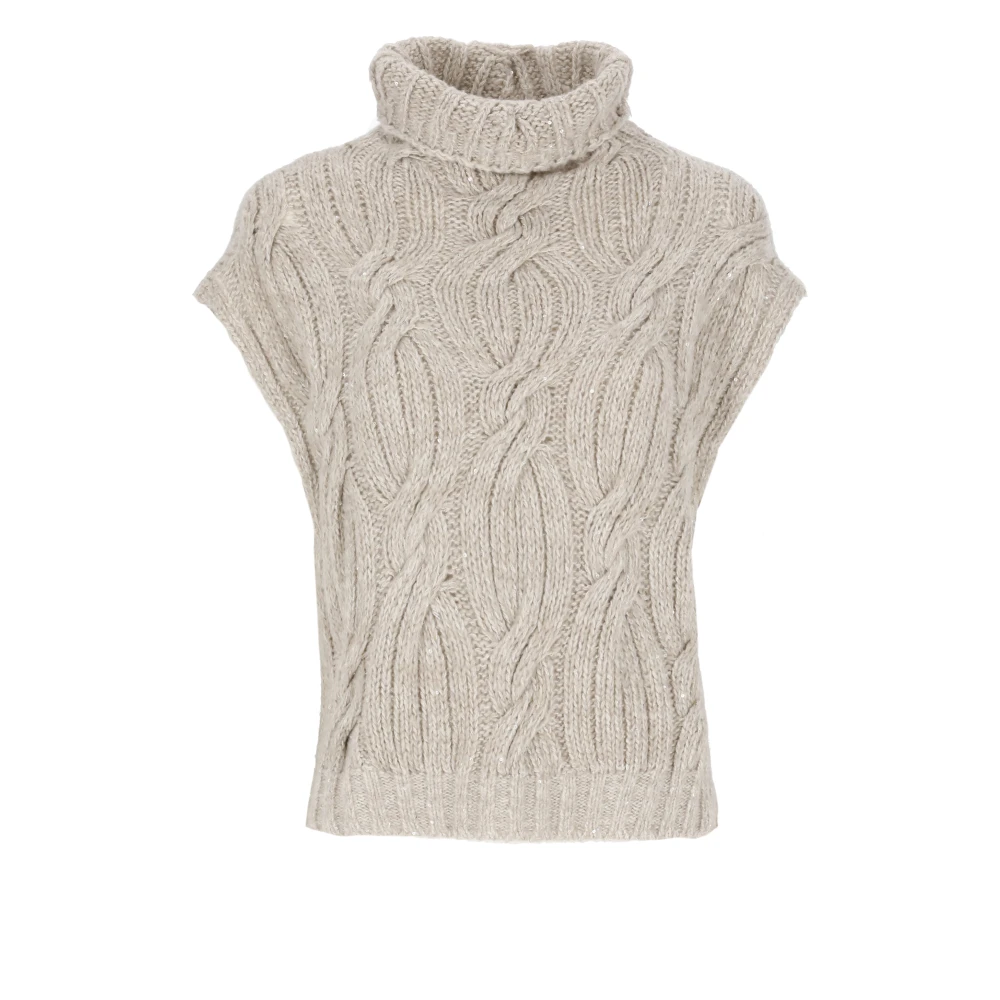 Antonelli Firenze Beige Trui met Pailletten en Hoge Hals Beige Dames