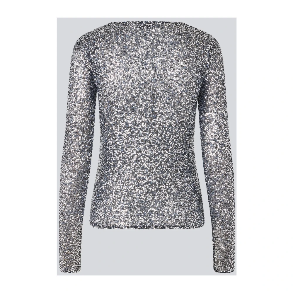 Modström Zilveren Pailletten Top met Lange Mouwen Gray Dames