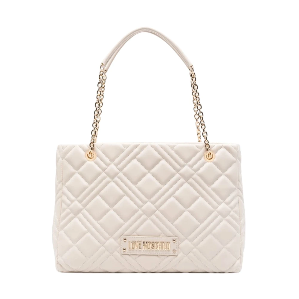 Love Moschino Gestikte Ketting-Link Handtas Beige Dames