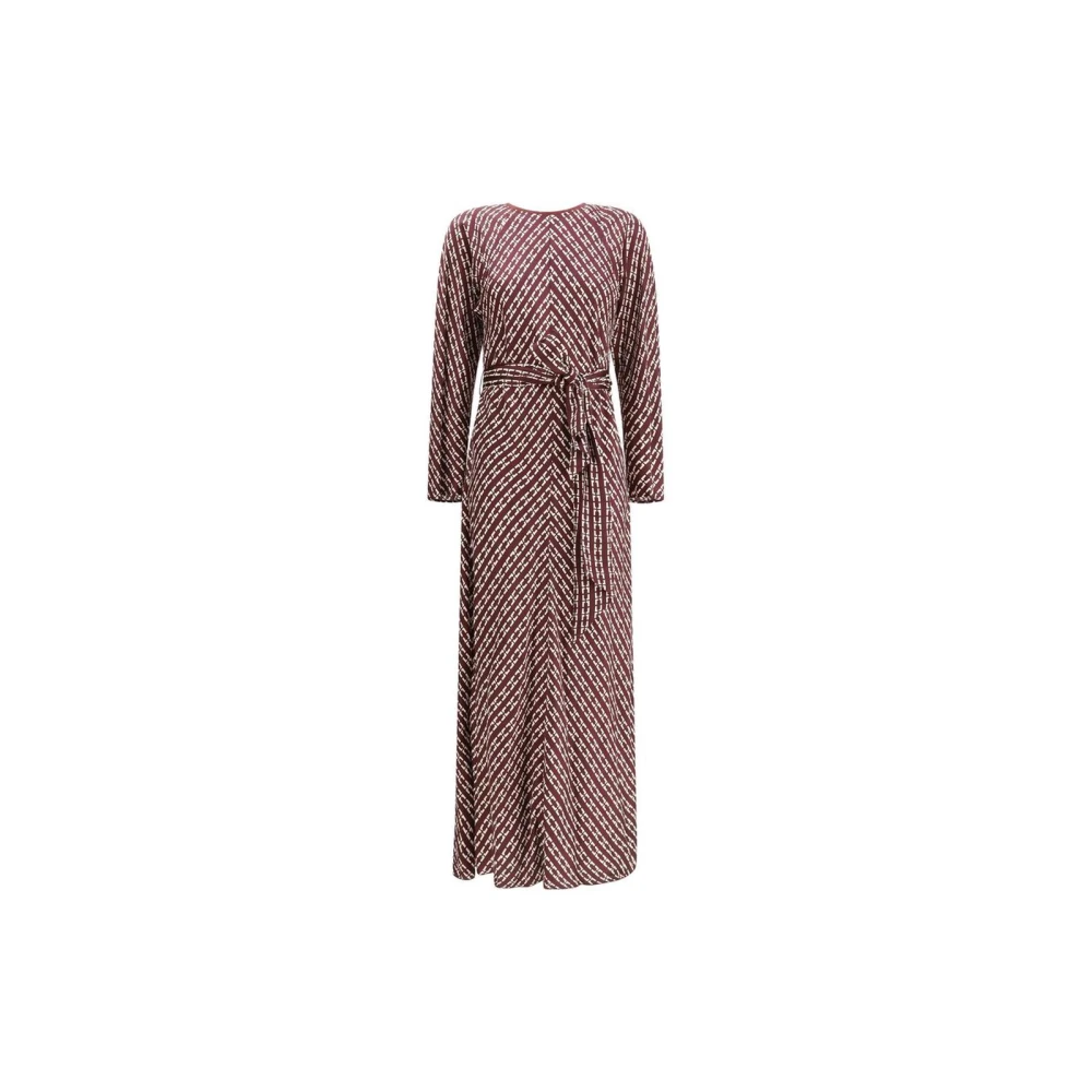 Forte Geometrische Lange Mouw Zijden Maxi Jurk Multicolor Dames