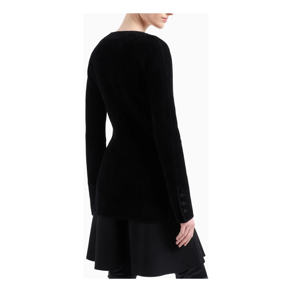 Emporio Armani Zwarte double-breasted jas V-hals Black Dames