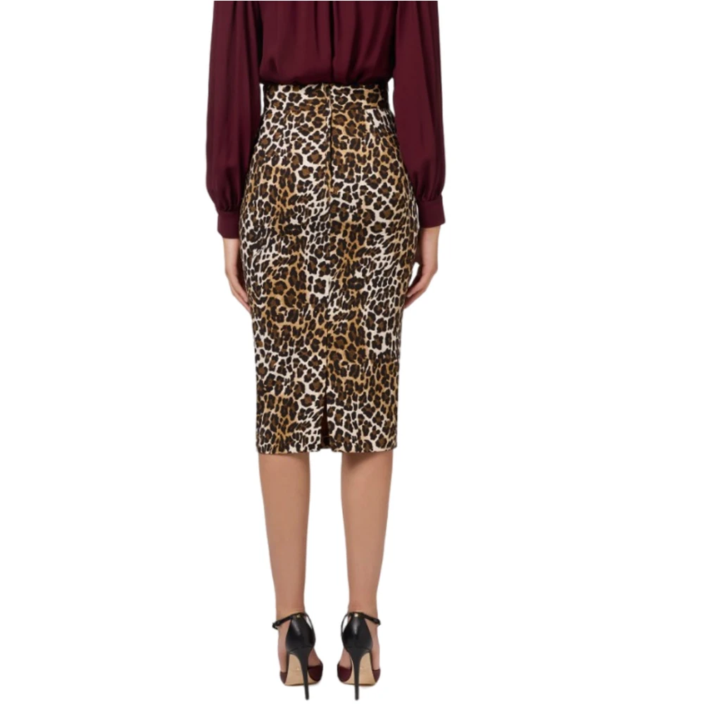 Elisabetta Franchi Midi Rok met Dierenprint en Split Brown Dames