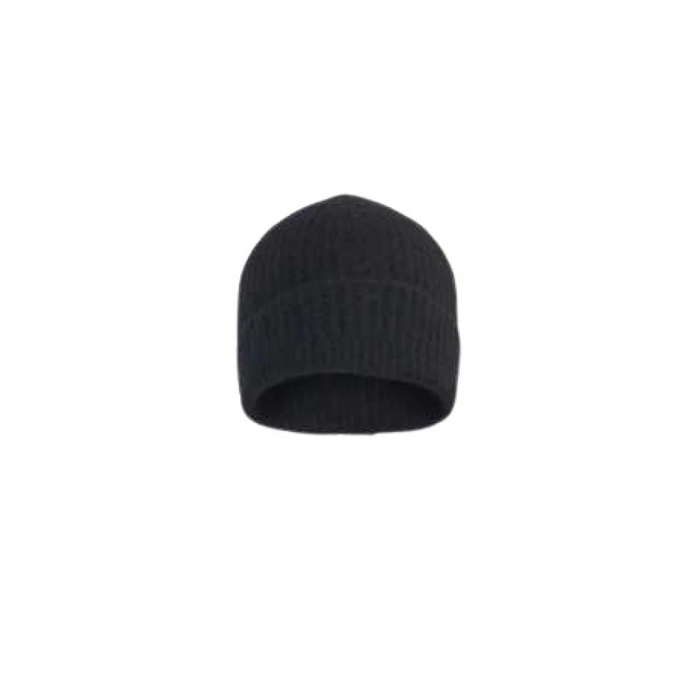 Isabel Benenato Zwarte Yak Beanie Ribgebreid Black Heren