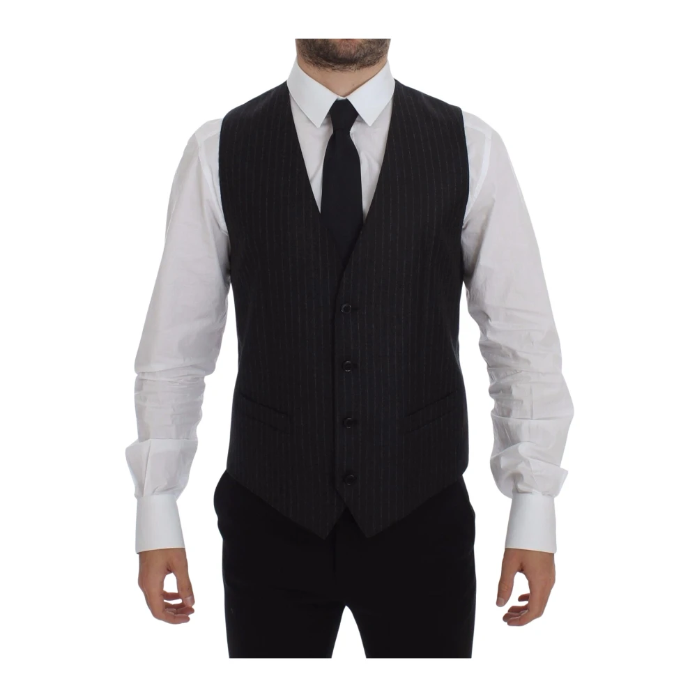 Dolce & Gabbana Gray Striped Wool Logo Vest Gilet Vests - IT48 | M - Image 2