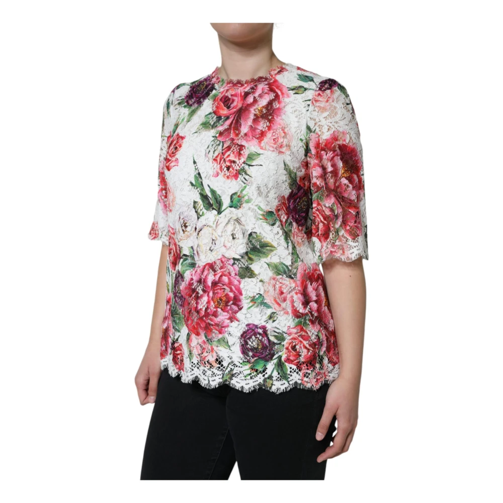 Dolce & Gabbana Witte Bloemenkanten Blouse met Zijde Multicolor Dames