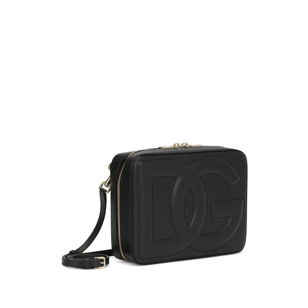 Dolce & Gabbana Zwarte leren schoudertas met logo Black Dames