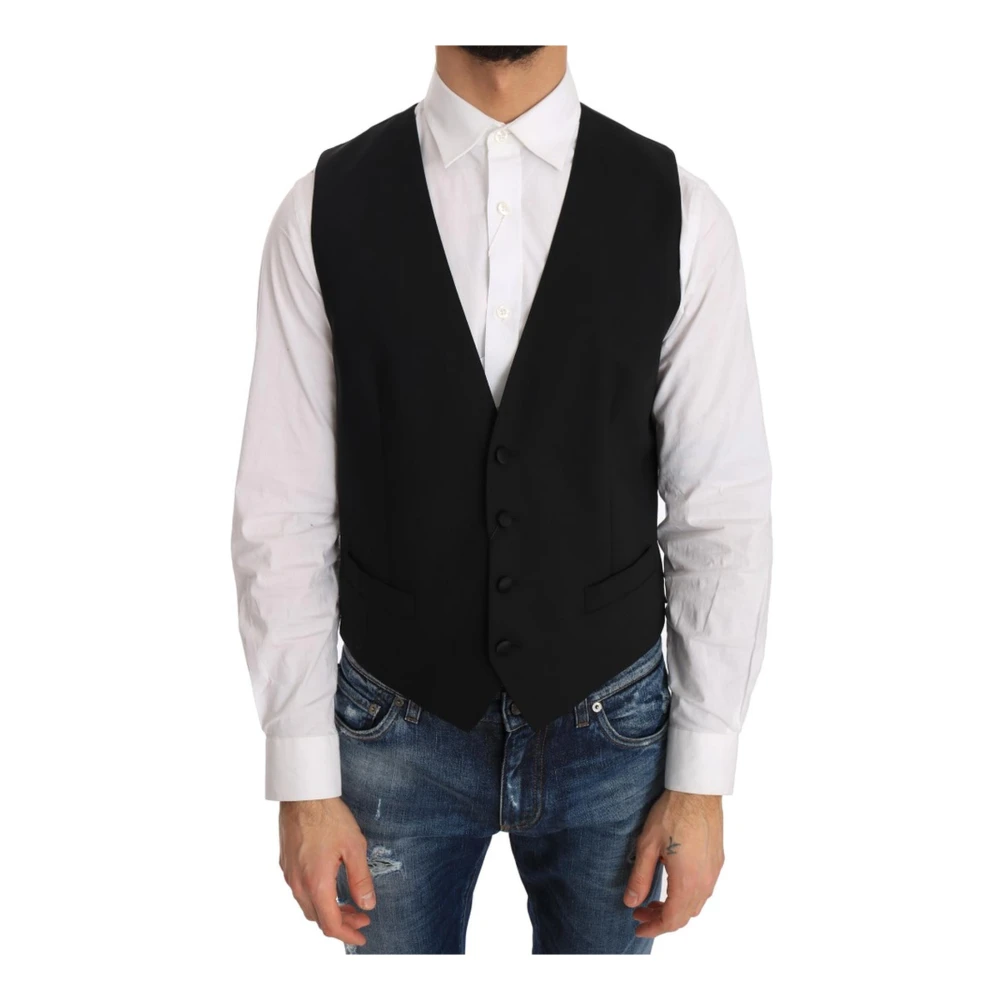 Dolce & Gabbana Men's Black Formal Vest With Logo Details
