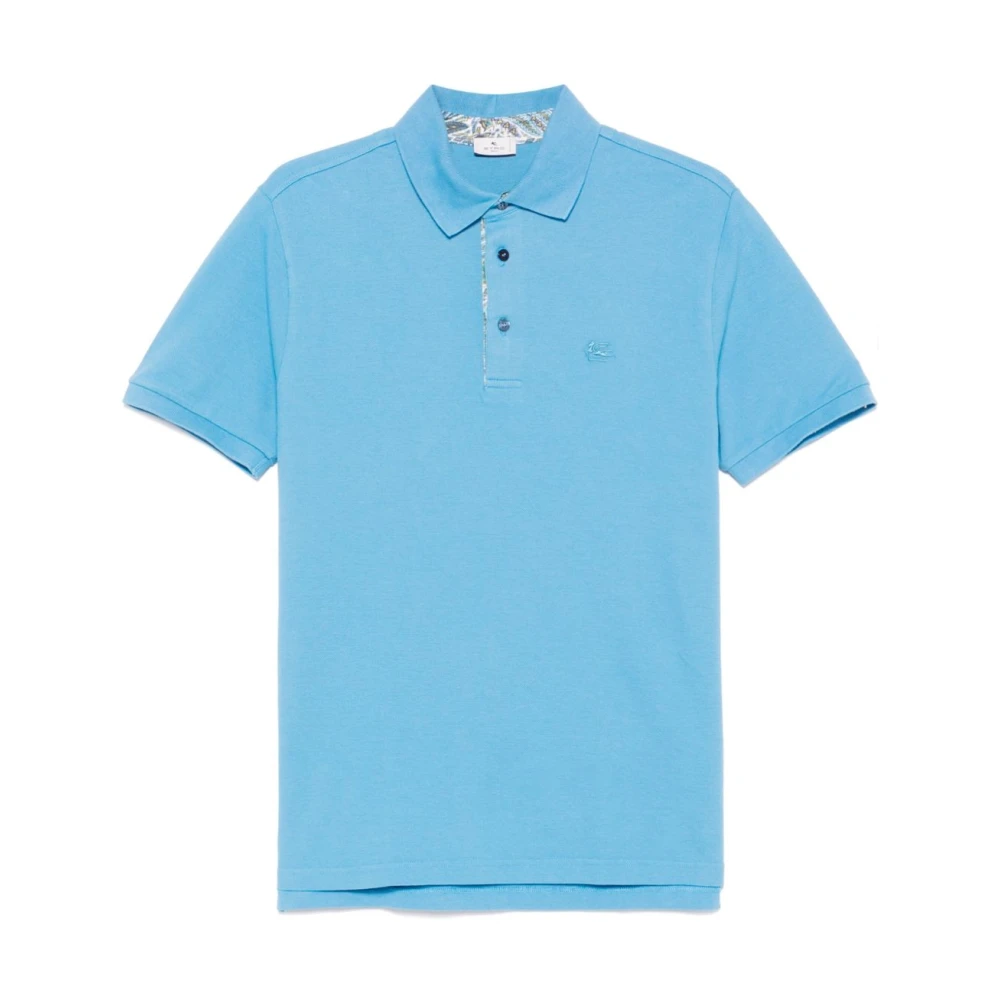 ETRO Blauwe Splash Polo Shirt Korte Mouw Blue Heren