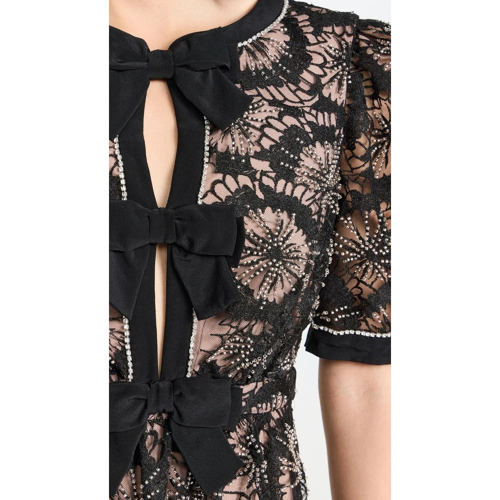 Saloni Jamie-C Bloemen Tule Jurk Black Dames