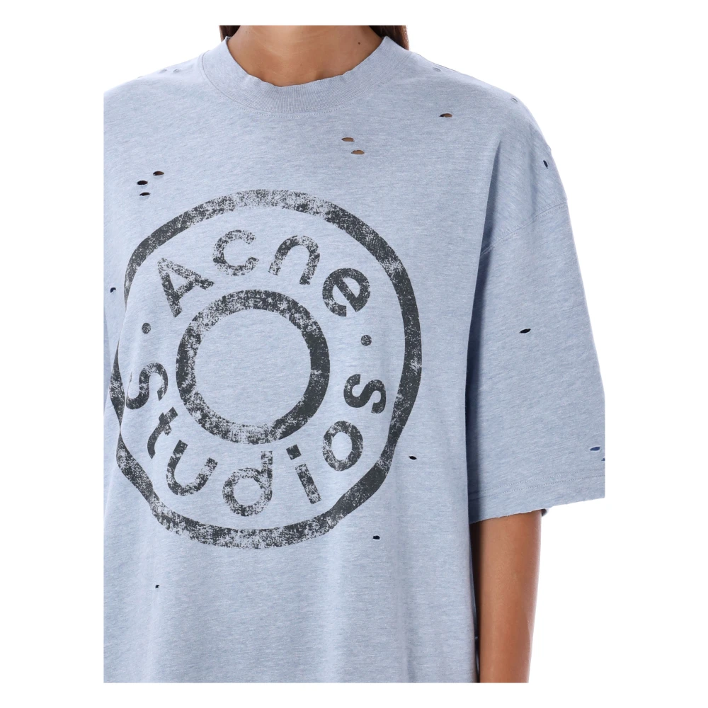 Acne Studios Blauw Distressed Logo Print T-Shirt Blue Dames