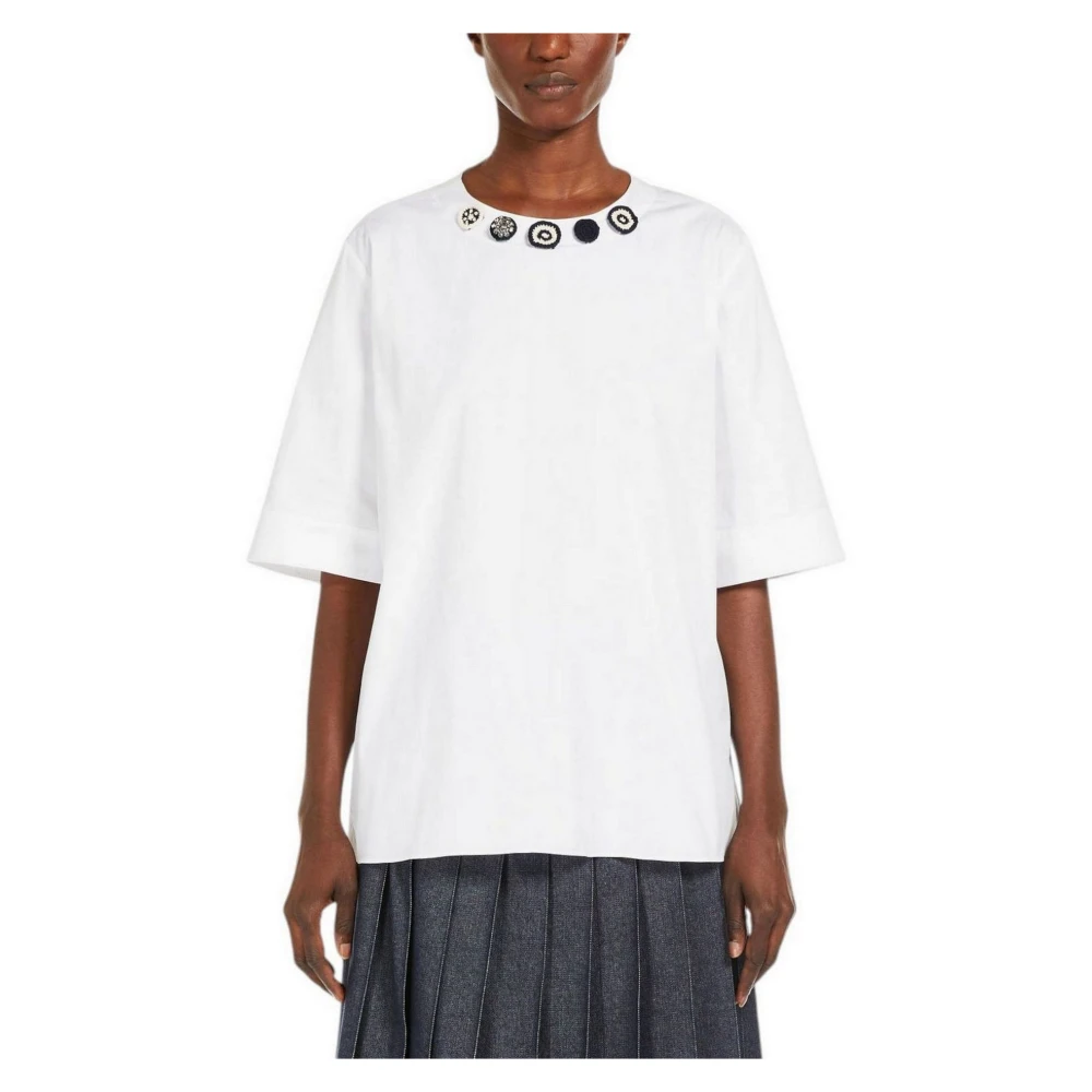 Max Mara Studio Witte Katoenen Blouse met Borduurwerk White Dames