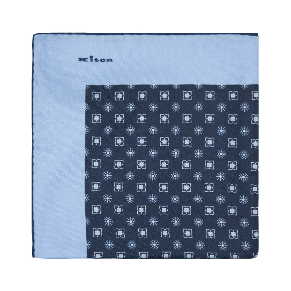 Kiton Blauw Geometrisch Bloemen Zakdoekje Blue Heren