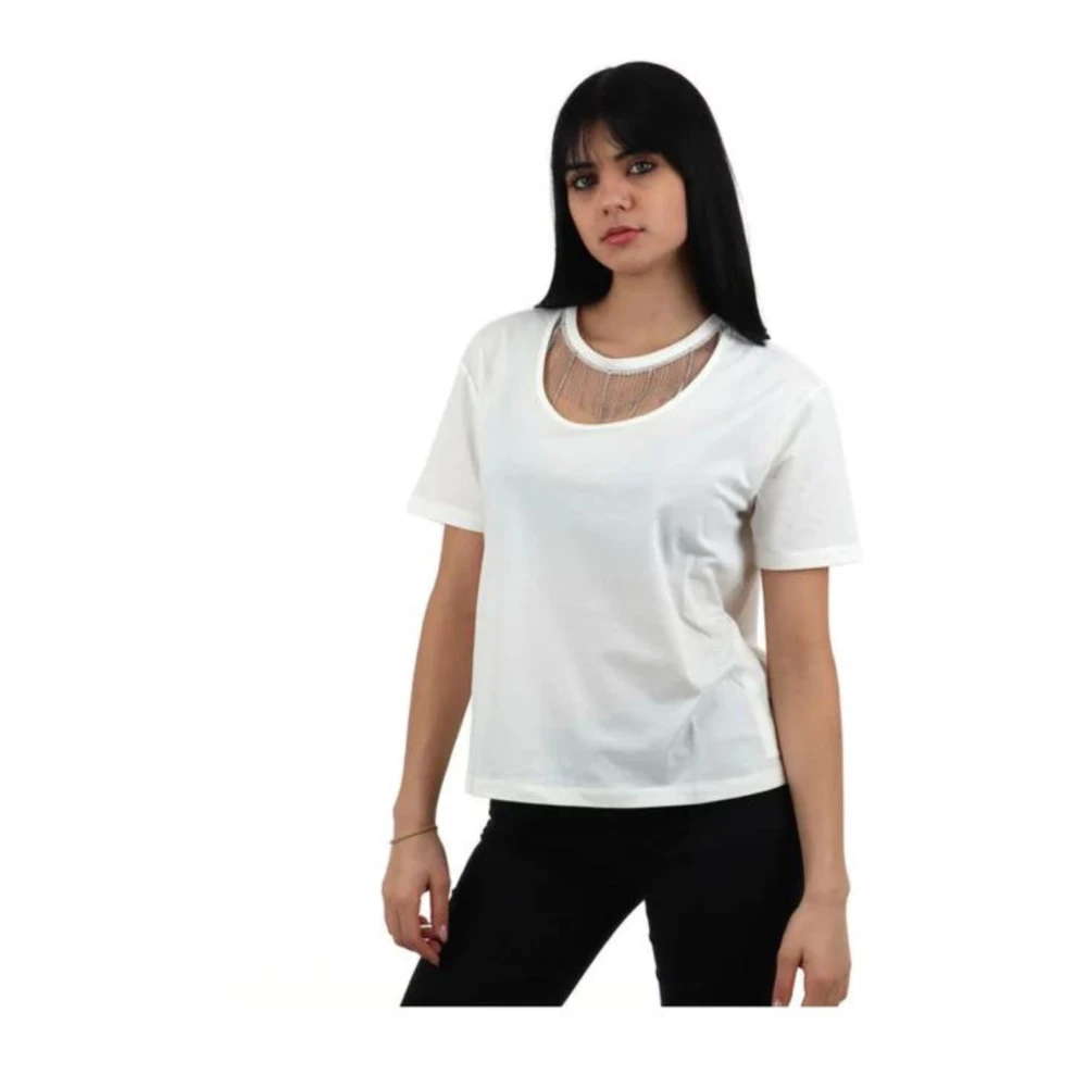 Liu Jo Korte mouw T-shirt met strass hangers White Dames