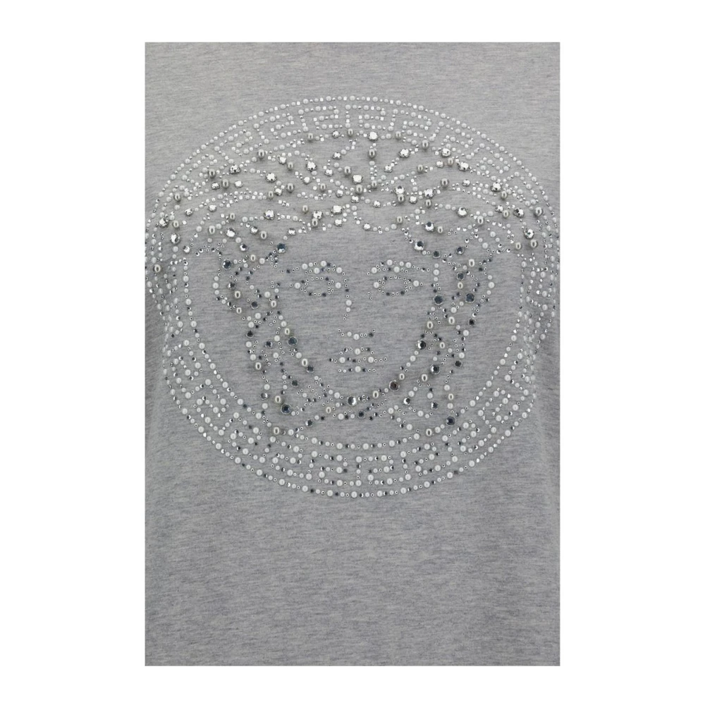 Versace Katoenen T-shirt met Juweellogo Gray Dames