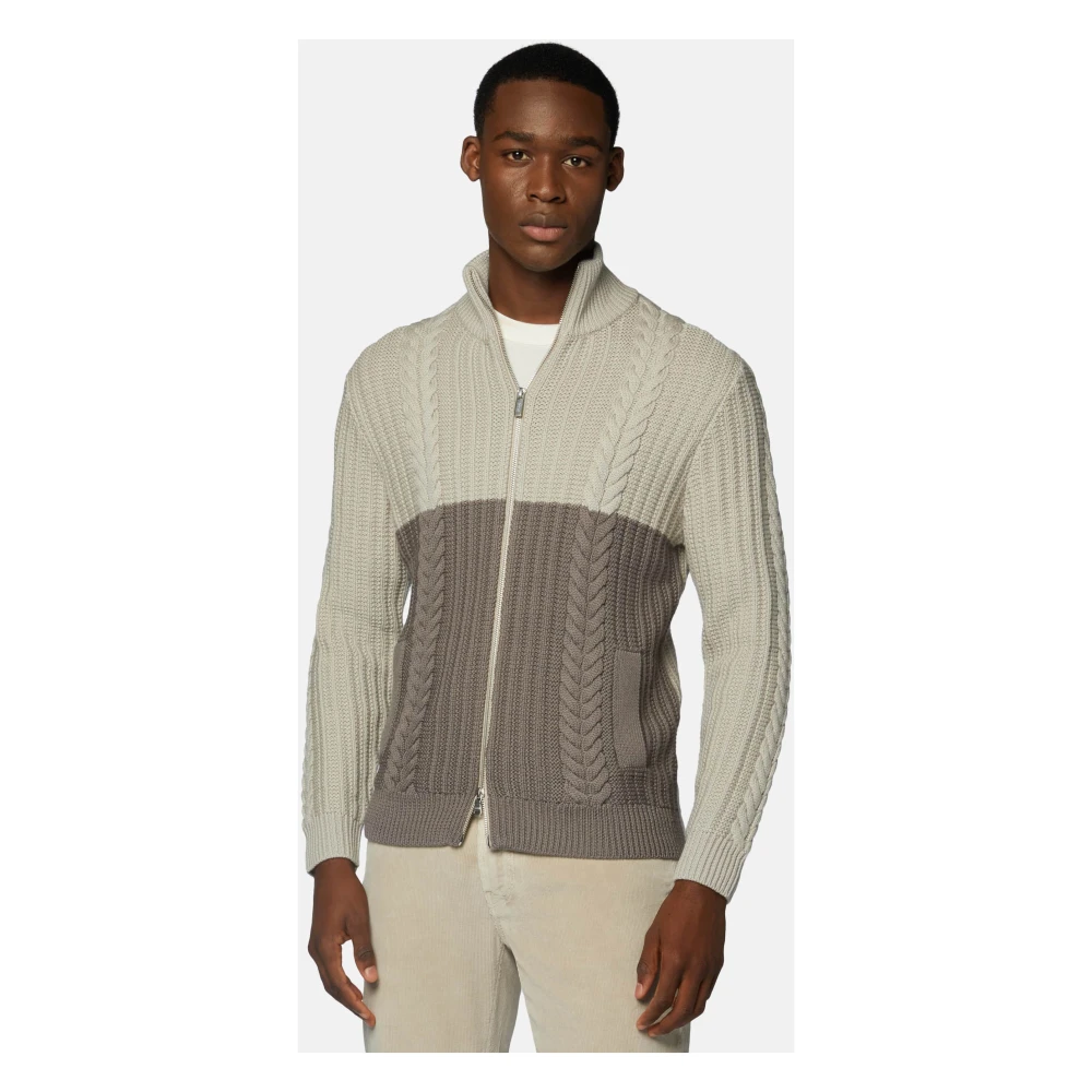 Boggi Milano Tweedkleurige Full-Zip Jumper Beige Heren