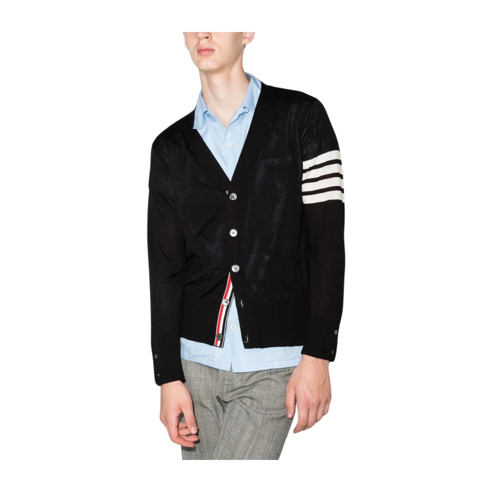 Thom Browne Navy V-hals Cardigan in Merinowol Blue Heren