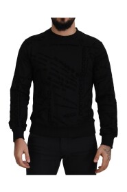 Black Cotton Blend Crewneck Pullover Sweater
