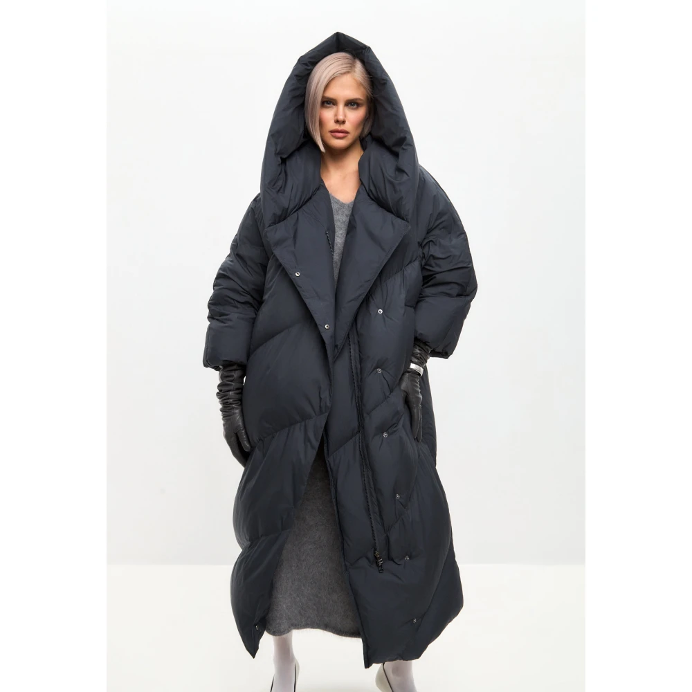 Cesare Gaspari Oversized Hood Quilted Puffer Coat Grijs Gray Dames
