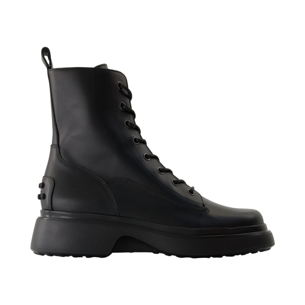 Tod's Women's Black Lace-Up Boots, 6 Uk, Leather Ankle Boots - Round Toe