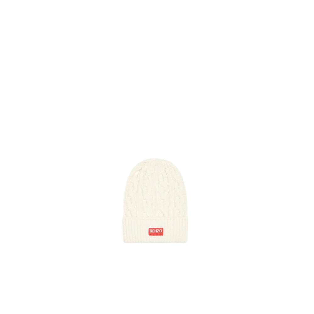 Kenzo White Accessories, Male, One Size, Logo Beanie Hat