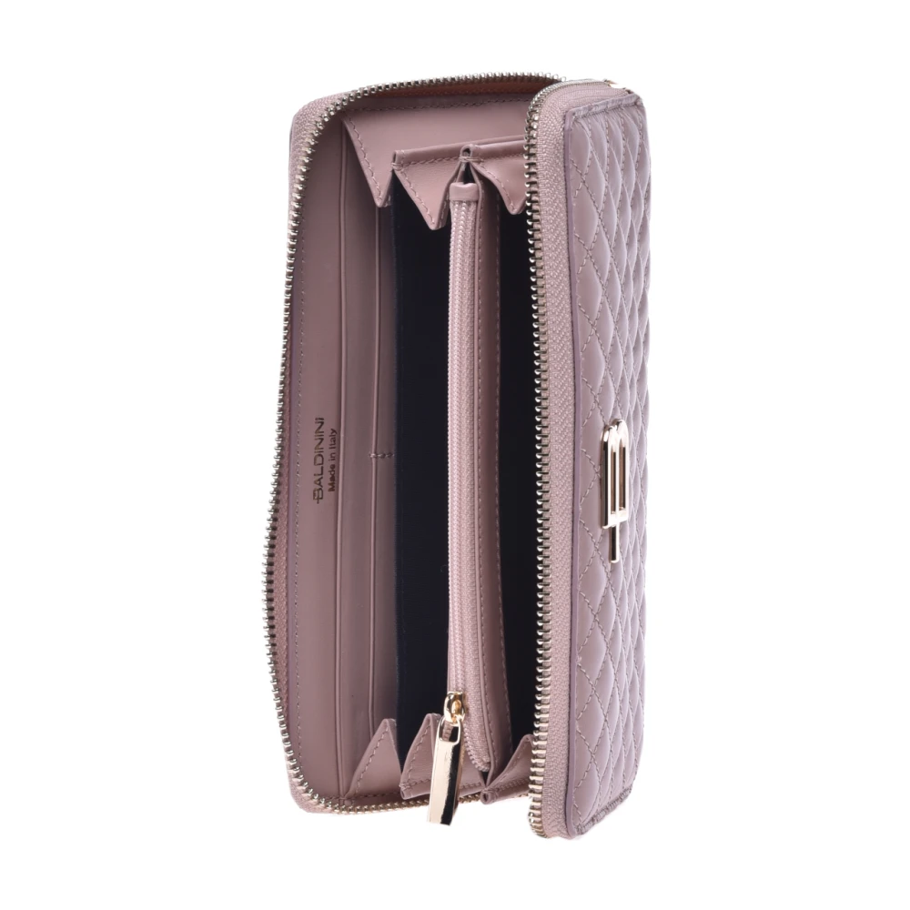 Baldinini Wallet with zip in nude quilted leather Purple Dames