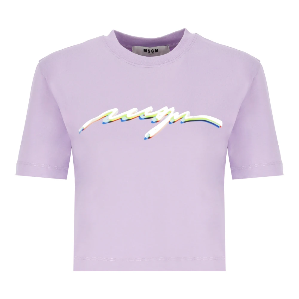 Msgm Paarse Katoenen T-shirt met Logo Purple Dames