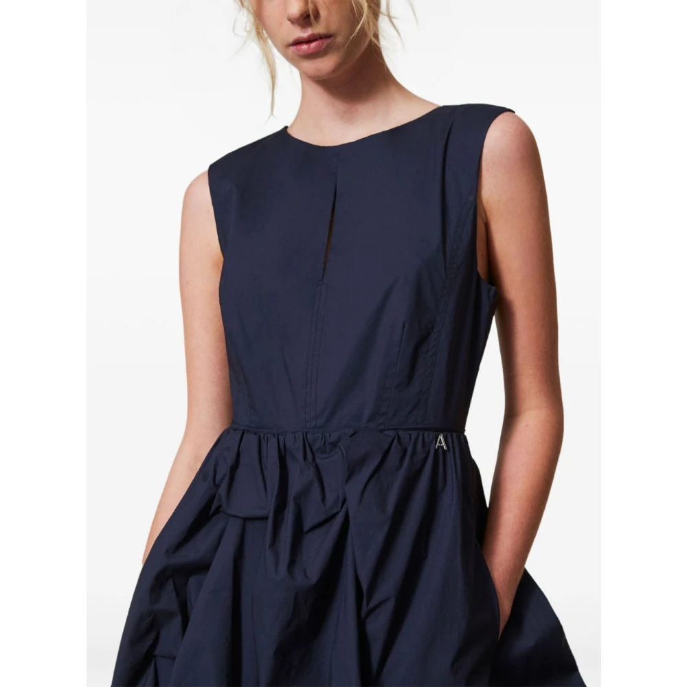 Twinset Blauwe Jurk met Logo Zakken Blue Dames