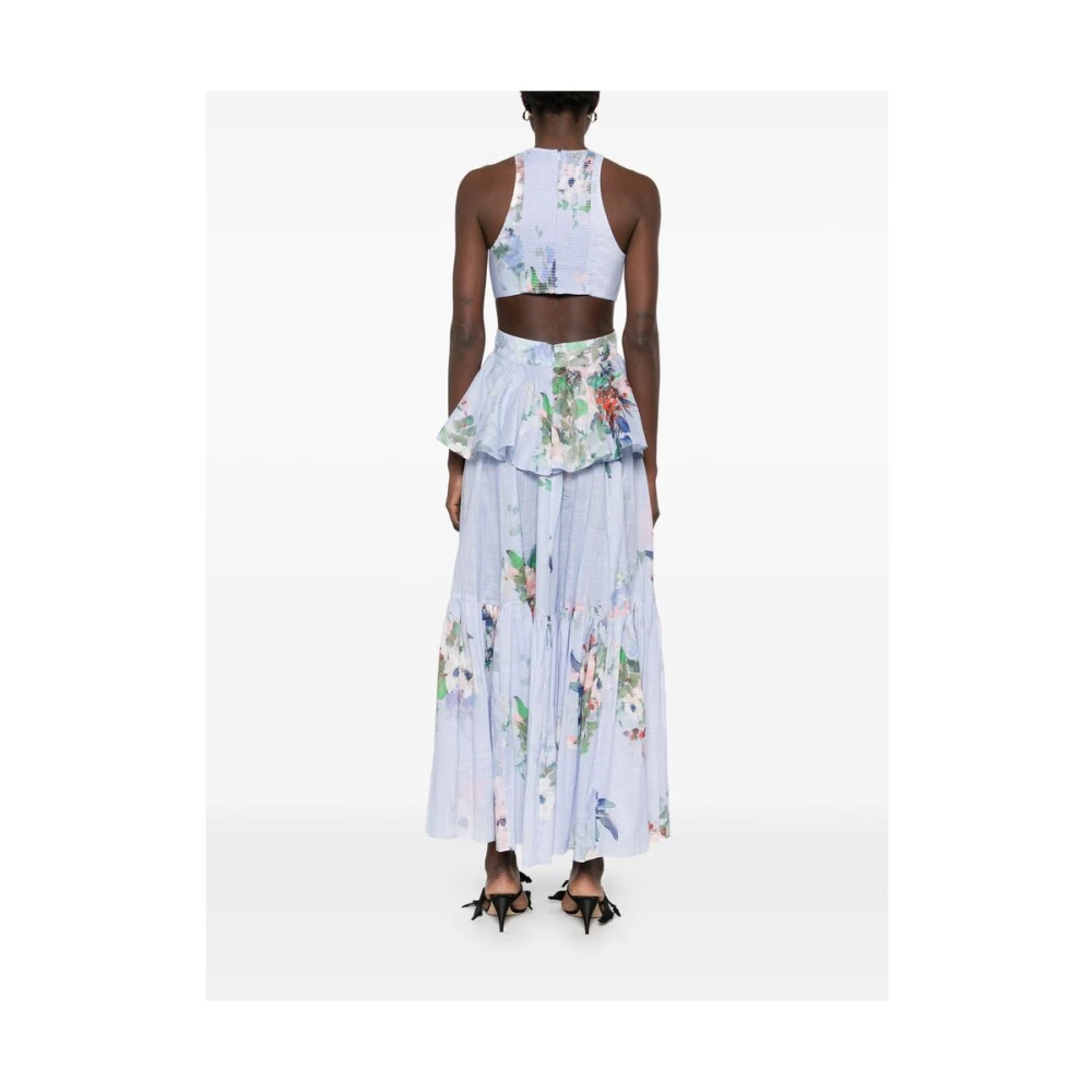 Zimmermann Bloemenprint Uitgesneden Gelaagde Jurk Blue Dames