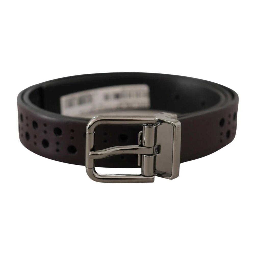 Dolce & Gabbana Men's Purple Perforated Leather Belt Metal Buckle