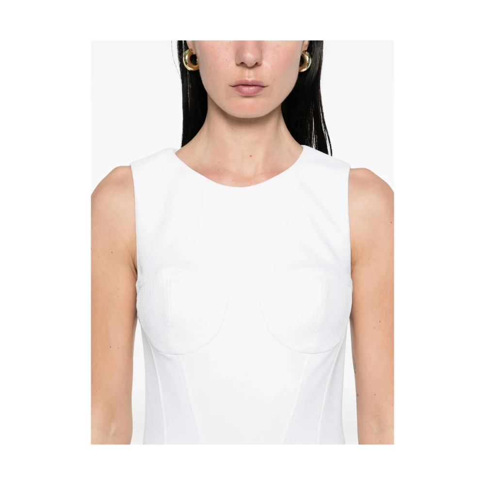 Elisabetta Franchi Witte Jurk met Ronde Hals en Dartdetails White Dames