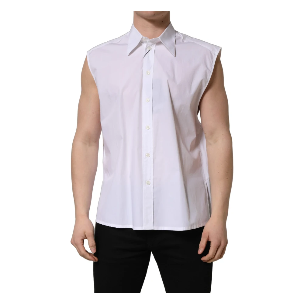 Dolce & Gabbana Men's White Short Sleeve Shirts, Xl, Cotton Sleeveless Formal Dress Shirt
