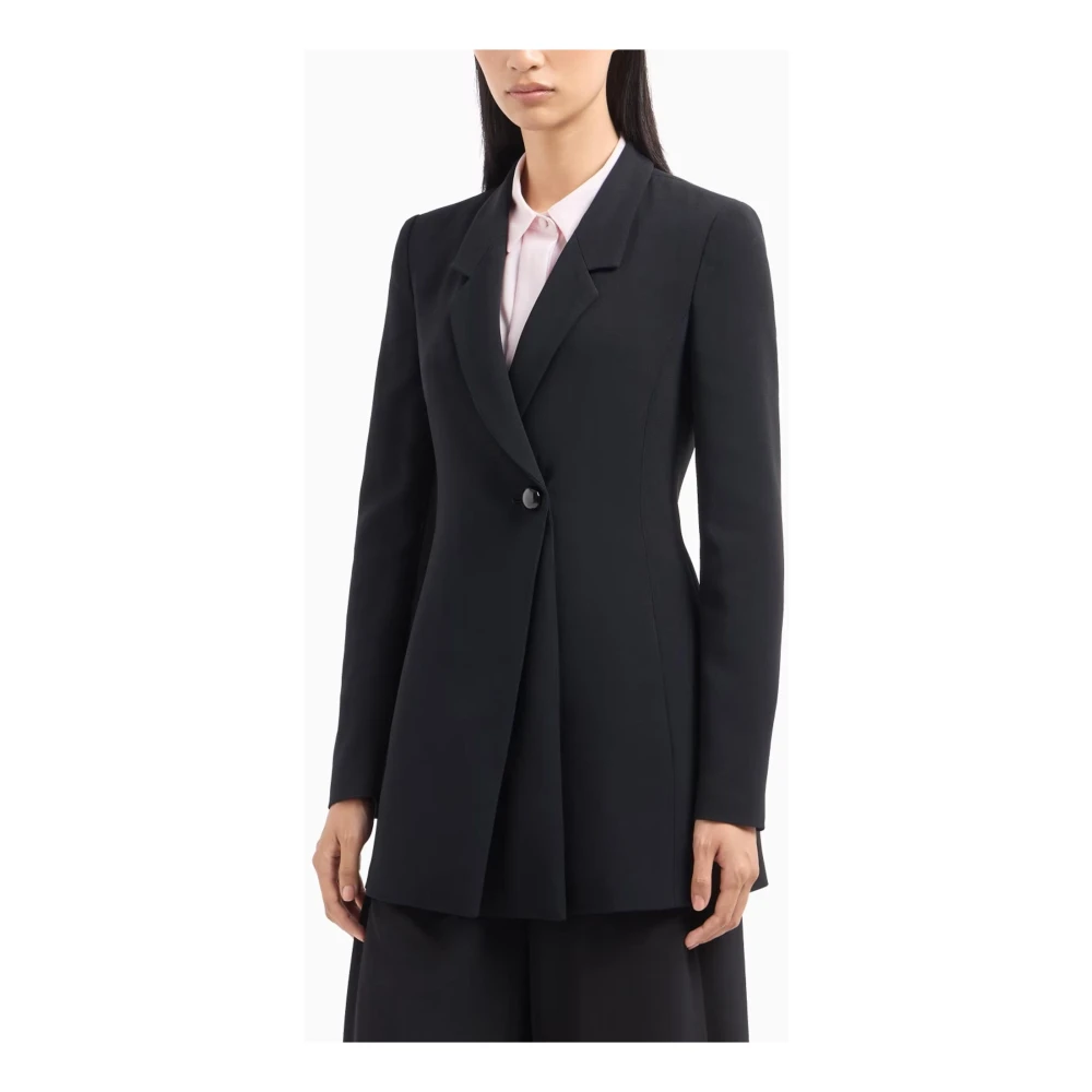 Emporio Armani Zwarte Satijnen Jas Enkele Knoopsluiting Black Dames