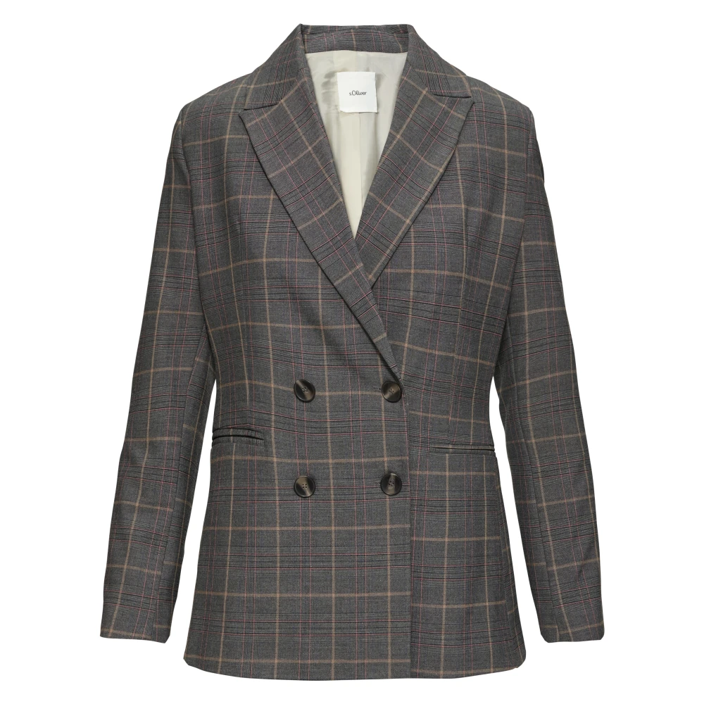 s.Oliver Slim Fit Geruite Blazer Jas Blue Dames