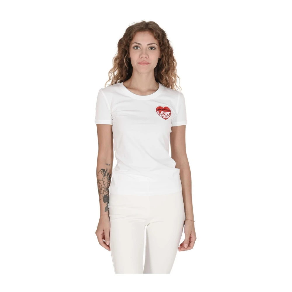 Love Moschino Women's White Heart Patch Crew Neck T-Shirt