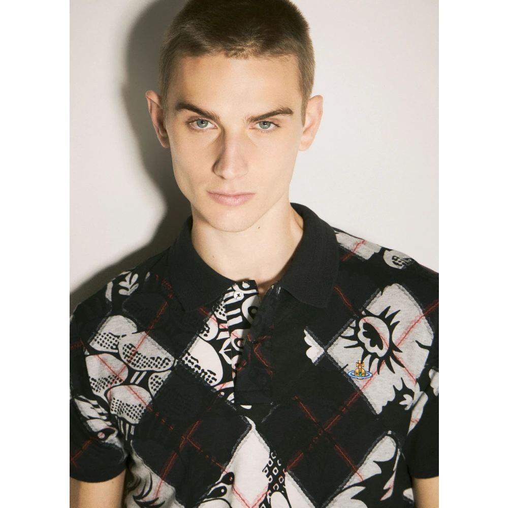 Vivienne Westwood Jacquard Polo Shirt Klassieke Kraag Logo Black Heren