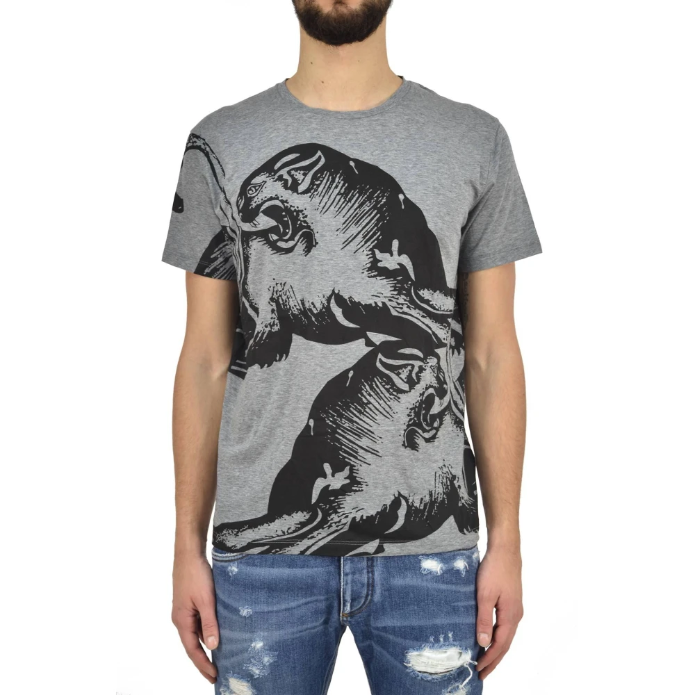 Valentino Grå Herr Bomull Grafisk Tryck T-shirt Mod.MV0MG08F3MH080 Gray, Herr